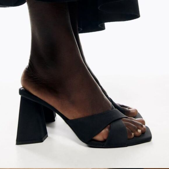 ZARA Black Crossover Heel Sandals Backless Square Toe Women’s EU Size 38 - Picture 2 of 10